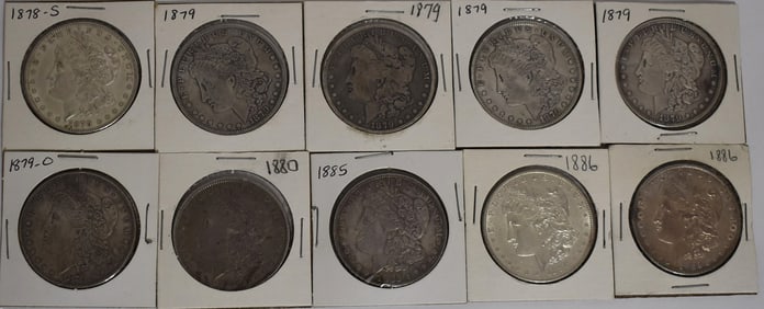 LOT (10) ASSORTED MORGAN SILVER DOLLARS