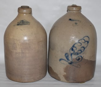 2 D. WESTON & RYAN BROS. SALT GLAZED STONEWARE JUGS