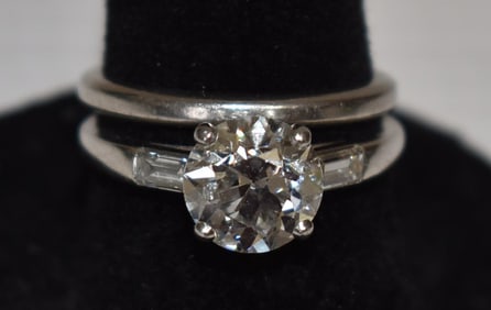 2 ART DECO PLATINUM/DIAMOND ENGAGEMENT RING W/ BAND