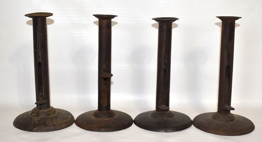 4 EARLY AMERICAN IRON HOGSCRAPER CANDLESTICKS, 19TH C.