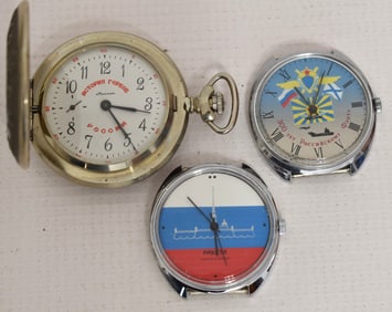 LOT (3) RUSSIAN POCKET/WRISTWATCHES, C. 1960'S