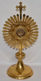 VINTAGE SUNBURST BRASS MONSTRANCE W/LUNAR, 20TH C.