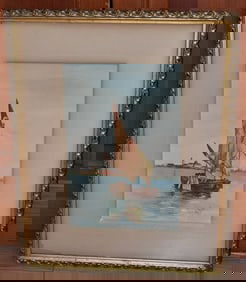 W/C SAILING SLOOP SIGNED MONOGRAM AMC, 19TH C.