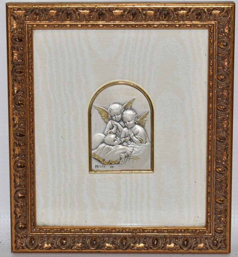 VINTAGE STERLING/GILT FRAMED ANGEL OVER JESUS (1 of 4)