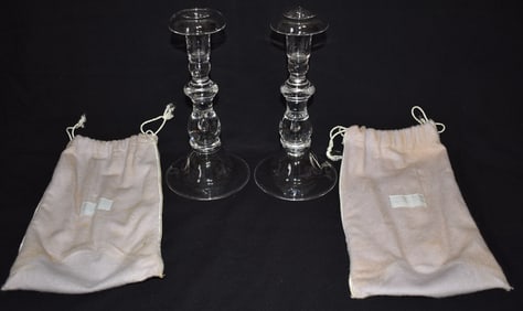 PAIR STEUBEN CRYSTAL CANDLESTICKS, 20TH C., H. 9 1/2"