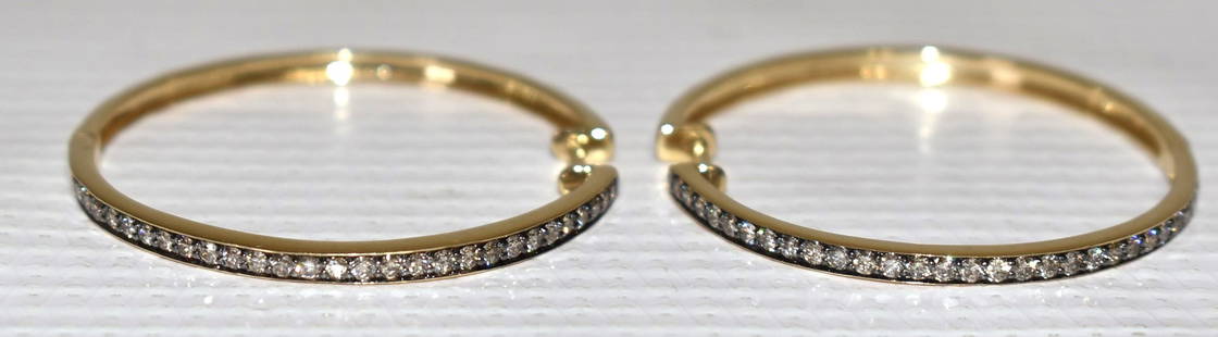 PAIR DECO 14KT YELLOW GOLD/CHAMPAGNE DIAMOND EARRINGS: PAIR DECO 14KT YELLOW GOLD/CHAMPAGNE DIAMOND EARRINGS, C. 1990, W. 5.2 DWT, D. 1 1/2"