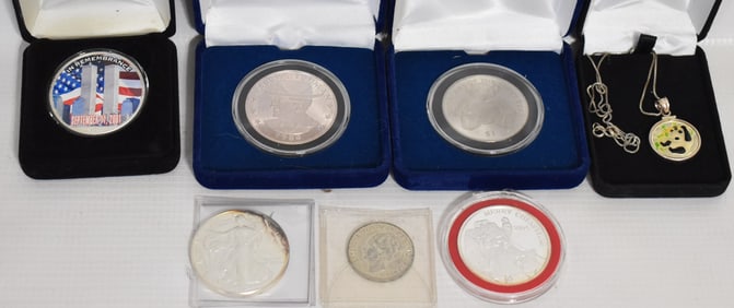 LOT ASST. SILVER COIN INCL. 1 OZ. EAGLE, PANDAS, ETC.