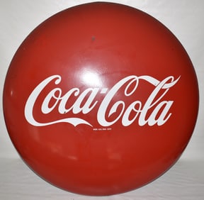 LARGE COCA-COLA ENAMELED BUTTON SIGN, C. 1951, D. 36"