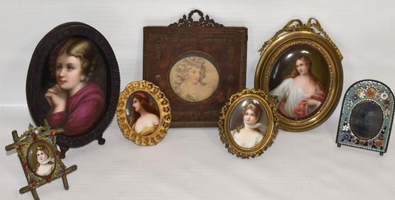 LOT (7) ASSORTED H/P PORCELAIN MINIATURES, 19/20TH C.