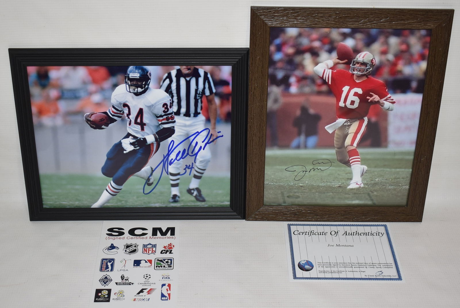 2 AUTOGRAPHED PHOTOS JOE MONTANA/WALTER PAYTON W/COA'S (1 of 8)