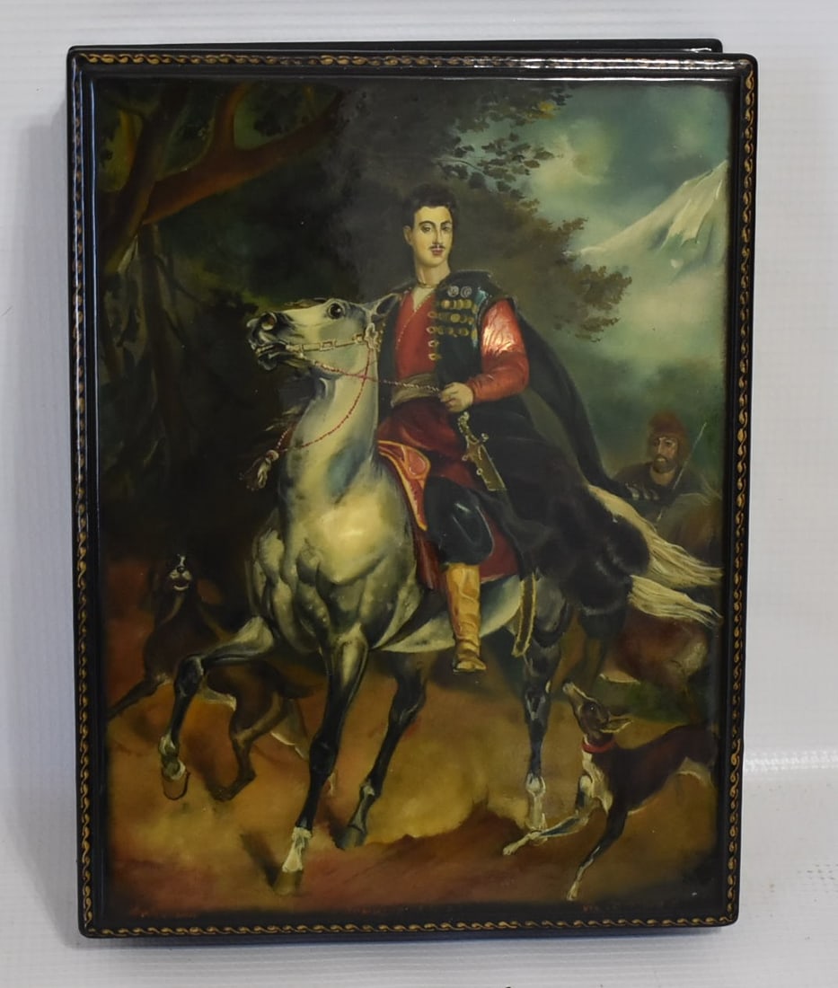 EXCEPTIONAL H/P RUSSIAN LACQUERED BOX TITLED (1 of 5)