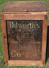 FINE COUNTRY PAINTED PINE COFFEE BIN, 19TH C.