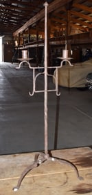 EARLY AMERICAN WROUGHT IRON DOUBLE CANDLE STAND, 19TH C