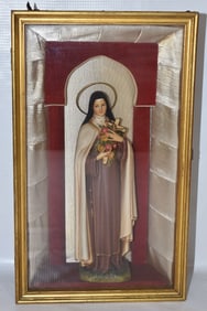 VINTAGE CAST FIGURE SAINT THERESA SHADOW BOX FIGURE