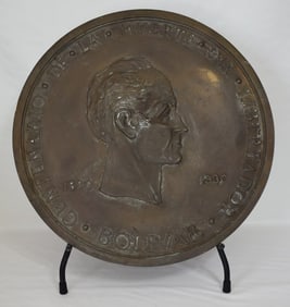 LARGE BRONZE PLAQUE "SIMON BOLIVAR" SIGNED VELOZ