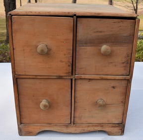 COUNTRY PINE 4 DRAWER APOTHECARY CABINET, 19TH C.