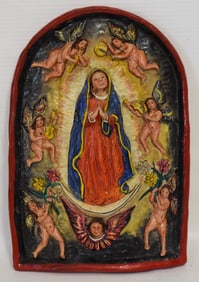 RELIGIOUS TABLET MARY ON CRESCENT MOON SIGNED