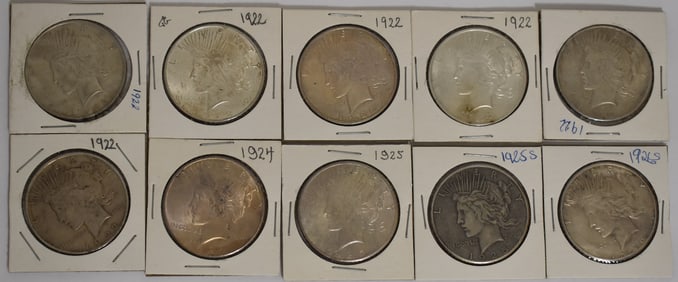 LOT (10) ASSORTED PEACE SILVER DOLLARS