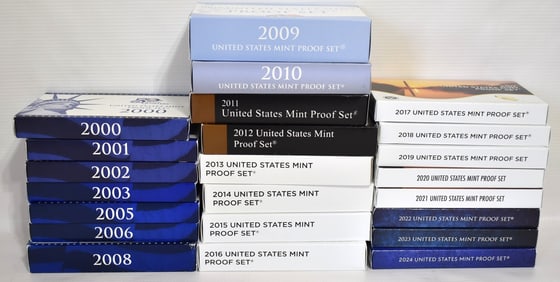 LOT (24) 2000-2024 UNITED STATES PROOF SETS