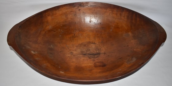COUNTRY PINE TRENCH BOWL W/CARVED HANDLES, 19TH C.