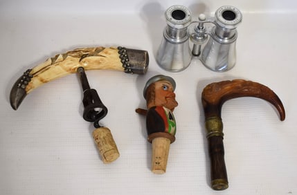 LOT (4) VINTAGE CORKSCREW, HORN CANE HANDLE, ETC.