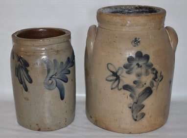 LOT (2) SALT GLAZED STONEWARE BUTTER CHURN/PRESERVE JAR