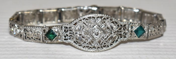 ART DECO 14KT WHITE GOLD/DIAMOND FILIGREE BRACELET