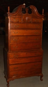 CONNECTICUT CHIPPENDALE CHERRY BONNET TOP HIGH BOY
