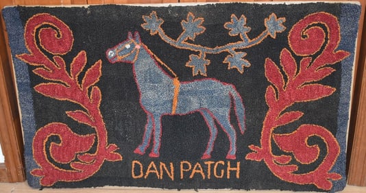 FOLK ART "DAN PATCH" HOOKED RUG (MOUNTED) 19/20TH C.