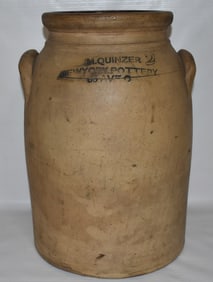 M. QUINZER 2 GAL. STONEWARE BUTTER CHURN/STORAGE CROCK