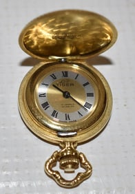 SWISS 18KT YW. GOLD LADIES PENDANT "TIGER" 17J INCABLOC