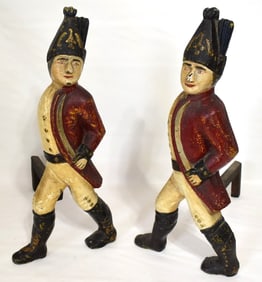 PR. VICT. CAST IRON HESSIAN SOLDIER FIRE PLACE ANDIRONS