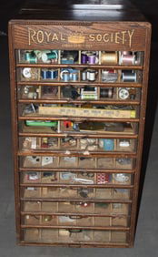 ROYAL SOCIETY OAK SEWING THREAD SPOOL CABINET 19/20TH C