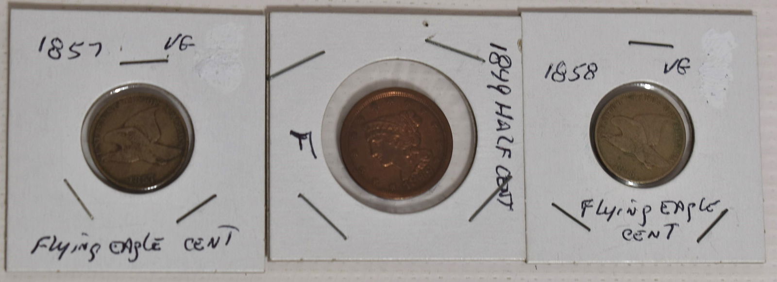 LOT (3) INCL. FLYING EAGLE CENTS & 1849 HALF CENT (1 of 7)