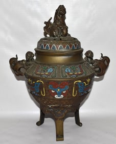 CHINESE CHAMPLEVE BRONZE CENSER, 19TH C., H. 13"