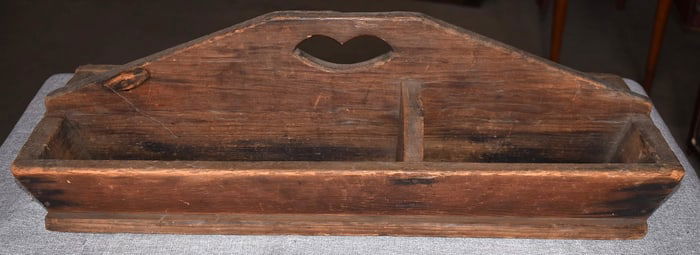 COUNTRY PINE TOOL CARRIER W/HEART CUTOUT, 19TH C.