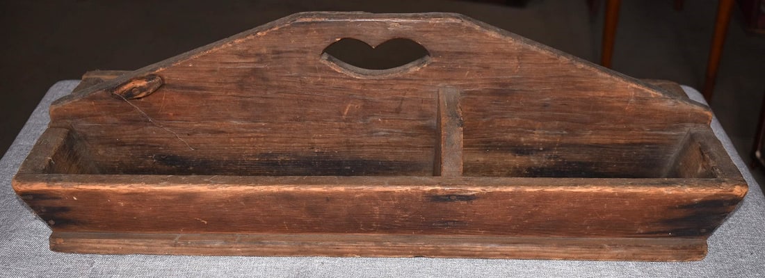 COUNTRY PINE TOOL CARRIER W/HEART CUTOUT, 19TH C. (1 of 4)