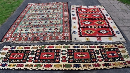 (3) ASSORTED KILIM RUGS, LARGEST 77" x 119"