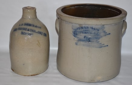2 OTTMAN BROS, 2 GAL/SS PIERCE & CO STONEWARE CROCK/JUG