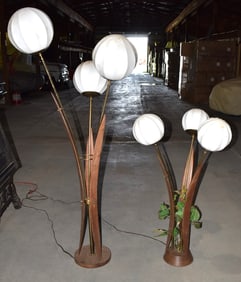 LOT (2) MID CENTURY MODERN MELLON SHADE LAMPS, H. 65"