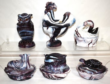 6 IMPERIAL GLASS/WESTMORELAND PURPLE SLAG GLASS BOXES