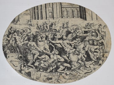 OLD MASTER ENGRAVING BATTLE IN THE COURTYARD, BELLVM
