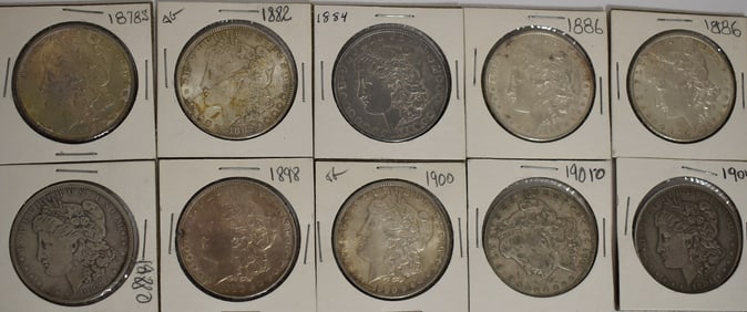 LOT (10) ASSORTED MORGAN SILVER DOLLARS