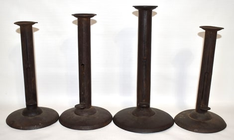 4 EARLY AMERICAN IRON HOGSCRAPER CANDLESTICKS INCL SHAW