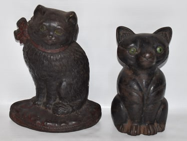 (2) DECO CAST IRON CATS/PAINTED DOOR STOPS, C. 1920/30