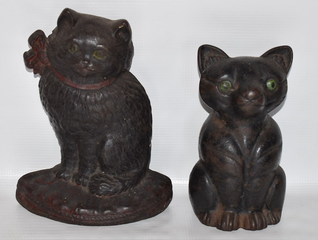 (2) DECO CAST IRON CATS/PAINTED DOOR STOPS, C. 1920/30: LOT (2) DECO CAST IRON CATS/PAINTED DOOR STOPS, C. 1920/30, H. 9"