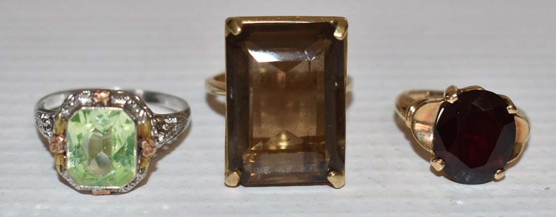 LOT (3) DECO 14KT YELLOW/WHITE GOLD COCKTAIL RINGS (1 of 13)