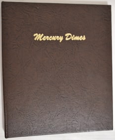 COIN BOOK MERCURY DIMES NEAR COMPLETE SET, 1916-1945