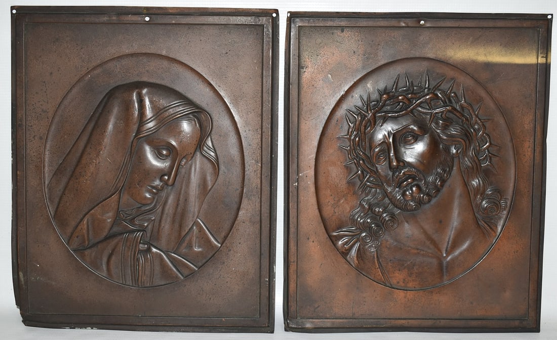 LOT (2) VINTAGE COPPER PLAQUES JESUS & MARY, 19/20TH C. (1 of 7)