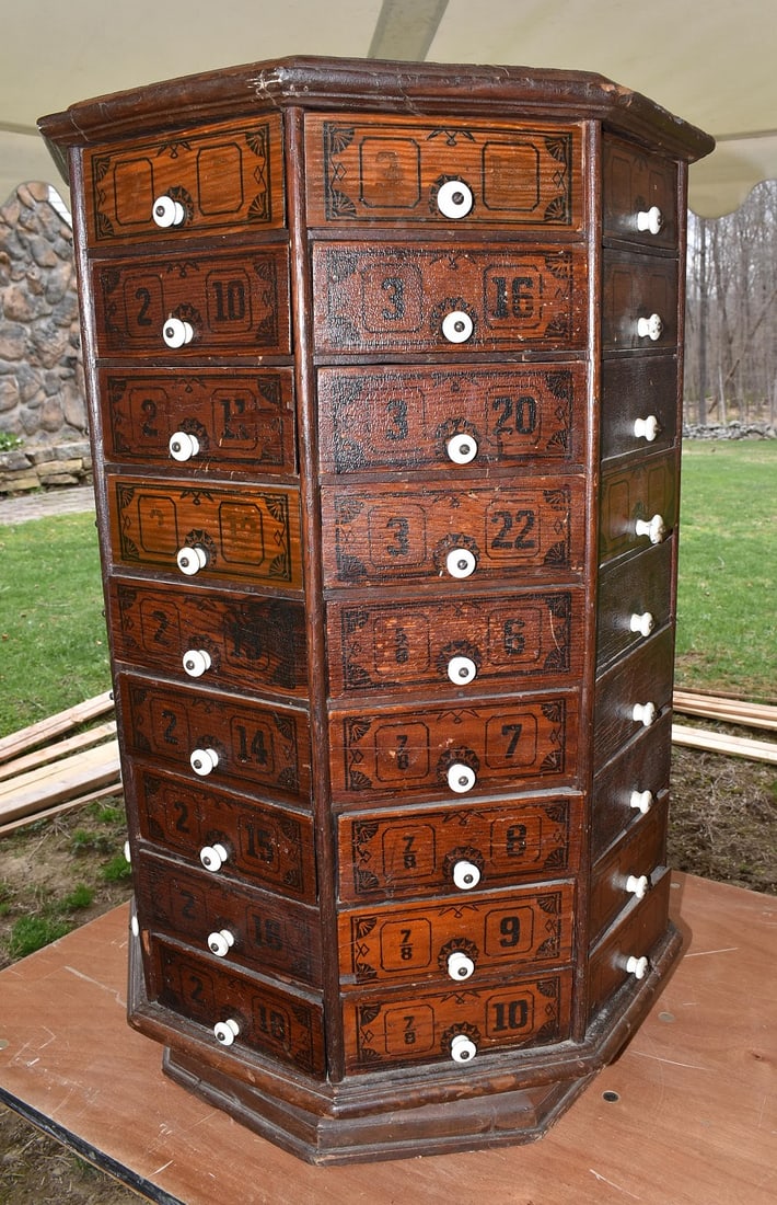 EXCEP. STENCILED PINE REVOLVING MULTI DRAWER CABINET (1 of 5)